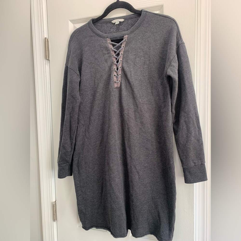 American Eagle Outfitters Charcoal Gray Knit Dress with Lace Up Detailing